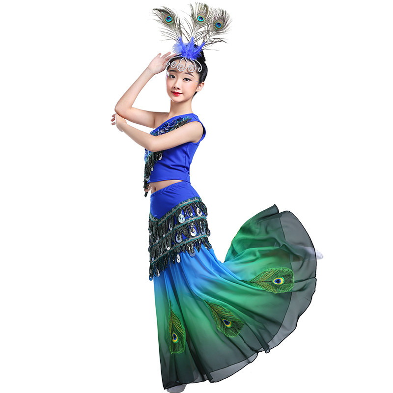 New Dai clothing girl peacock dance dress girl national fishtail skirt belly dance dress