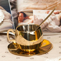 Double layer 304 stainless steel coffee cup European creative coffee set Milk tea cup three-piece set gold silver