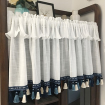 Balcony Semi-Shielded Curtain Small Window Cord Fabric Short Curtain Cute Bookcase Lacurtain American Shelter Curtain Balcony Half-Cut Curtain Yarn