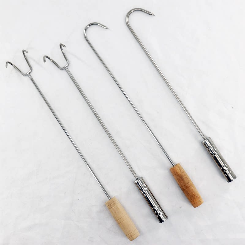 Halogen Vegetable Bailing Hook Long Soup Hook Plus Coarse Stainless Steel Meat Fork Long Handle Fishing Hook Crispy Leather Grilled Meat Oven Fetch Double Hook
