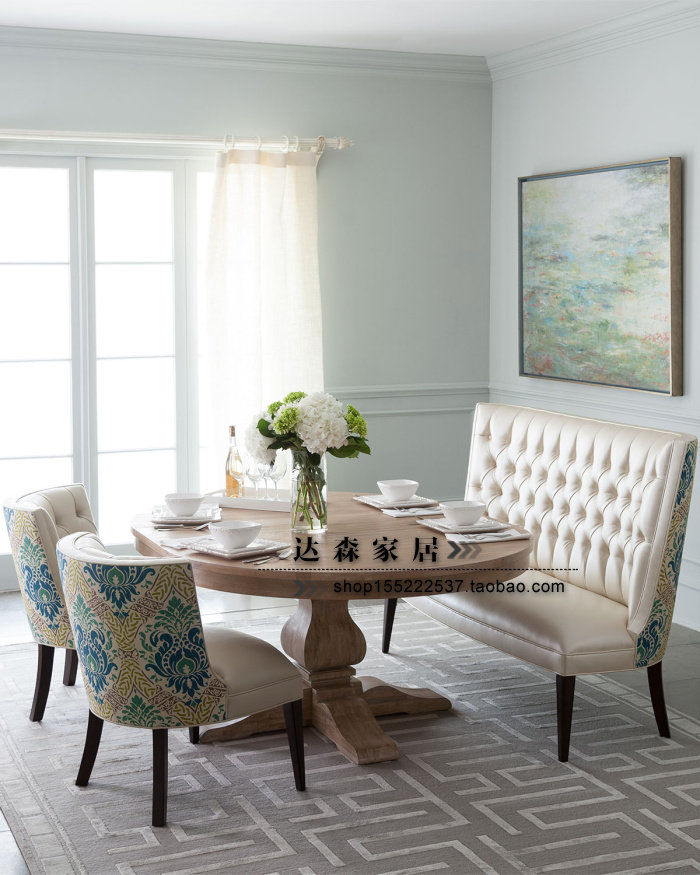 American countryside solid wood round table European style Mediterranean villa oak telescopic drawable dining table