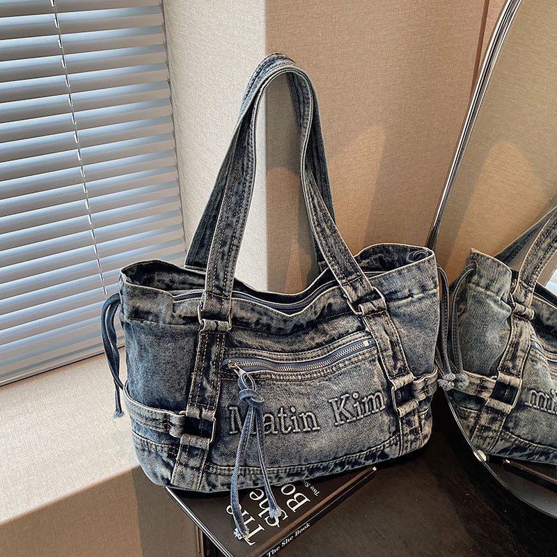 Retro Washed Denim Bag for Women 2026 New Trendy Fashion Korean Tote Bag Large Capacity Shoulder Crossbody Bag