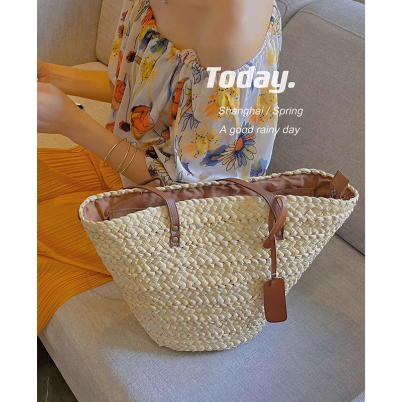 French-Style Single-Shoulder Large-Capacity Corn Husk Woven Straw Bag Summer Tote Basket Seaside Vacation Beach Bag for Women French-Style Single-Shoulder Large-Capacity Corn Husk Woven Straw Bag Summer Tote Basket Seaside Vacation Beach Bag for Women