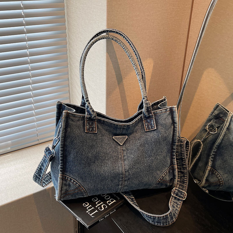 Washed Denim Tote Bag for Women 2026 New Fashion Versatile Work Handbag Large Capacity Crossbody Bag Washed Denim Tote Bag for Women 2026 New Fashion Versatile Work Handbag Large Capacity Crossbody Bag