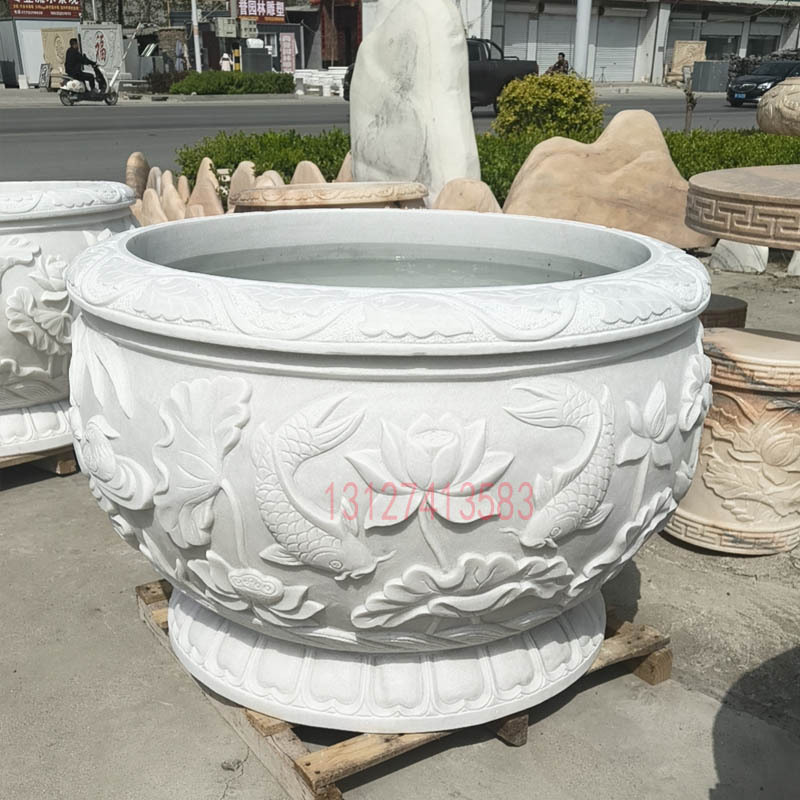 Natural Stone Carving Fish Tank Flower Pot Bluestone Antique Stone Trough White Marble Round Cornucopia Courtyard Outdoor Marble Natural Stone Carving Fish Tank Flower Pot Bluestone Antique Stone Trough White Marble Round Cornucopia Courtyard Outdoor Marble