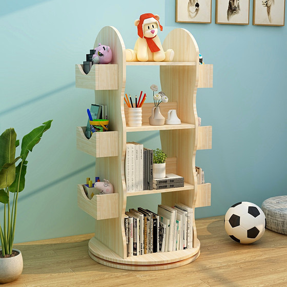 Baran solid wood children's rotating bookshelf floor-to-ceiling student picture book rack simple multi-layer living room storage rack