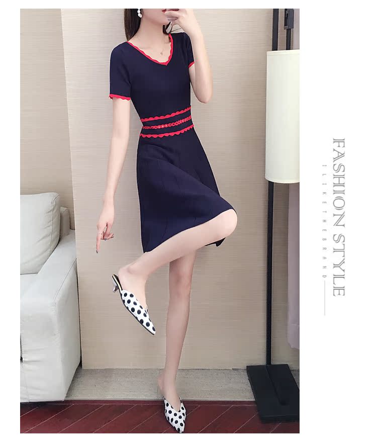 Mùa hè 2019 mới của phụ nữ đầm nhỏ nước hoa màu hit ngắn tay áo dài phần cao eo băng lụa Một chiếc váy chữ - A-Line Váy đầm voan xòe