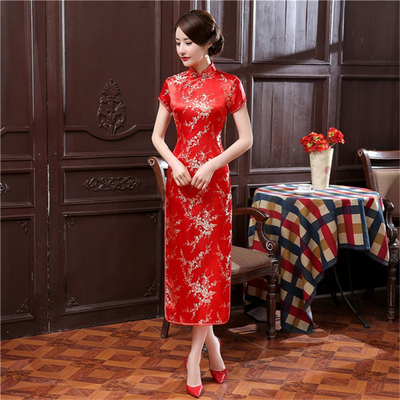 2025 New Style Dragon and Phoenix Long Performance Qipao, Improved Slim-Fit Short-Sleeve Performance Cheongsam Dress for Women, Ceremonial Qipao