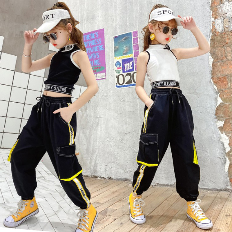 Children's hip-hop suit summer girls leak navel vest overalls hip-hop clothing girls jazz dance fashion catwalk