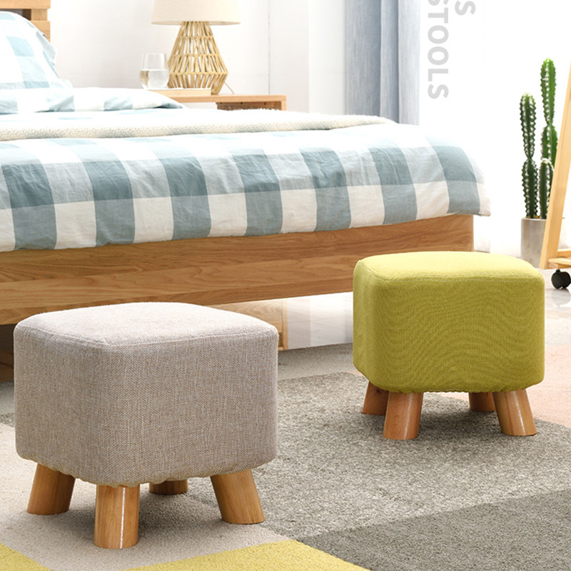 Custom small stool home living room creative cute cartoon low stool furniture small bench solid wood fabric shoe change round stool