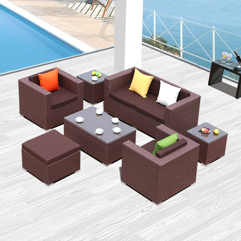 Rattan Chair Sofa Rattan Leisure Balcony Imitation Rattan Sofa Combination Rattan Three-person Outdoor Rattan Sofa Fashionable Furniture