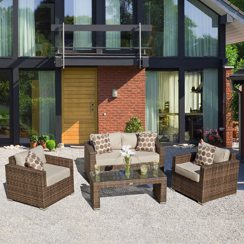 Garden sofa terrace outdoor rattan chair simple modern garden rattan double tea table combination waterproof and sunscreen
