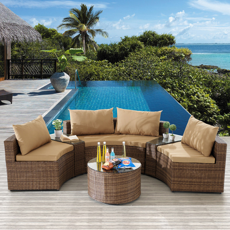 Outdoor furniture round rattan sofa garden villa club bar rattan sofa outdoor imitation rattan arc semicircle