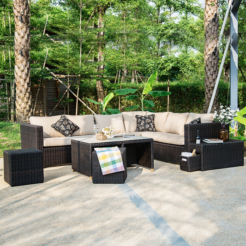 Outdoor vine sofa furniture triple combination PE anti-vine sofa living room villa balcony vine sofa outdoor