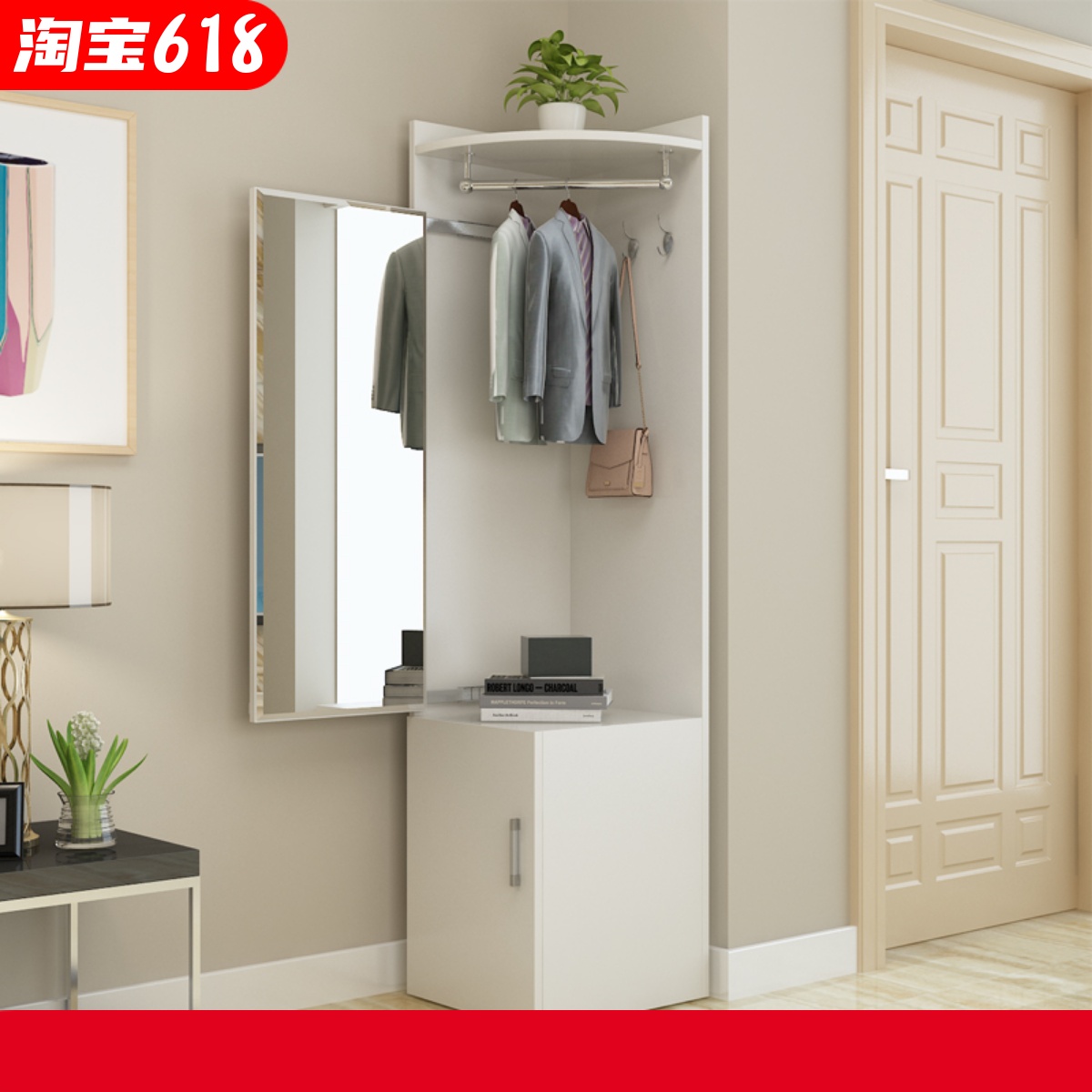 Multifunctional special corner coat rack living room bedroom hanger storage cabinet floor-to-ceiling full-length mirror push-pull with cabinet door