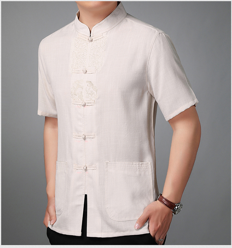 Cotton và linen Tang phù hợp với quần áo nam ngắn tay Trung Quốc Phong cách Trung Quốc Tai Chi quần áo Trung Quốc retro Huafu trang phục dân tộc đồ bộ đẹp