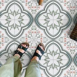 French retro small tiles Internet celebrity simple B&B green plant mosaic piece balcony bathroom entrance floor tiles