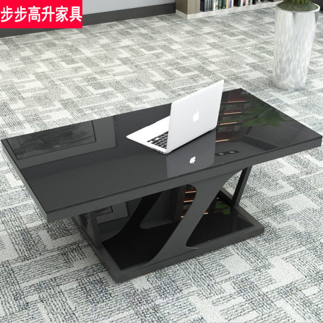 Black tempered glass coffee table 1.2 meters modern simple coffee table small office rectangular hardware coffee table