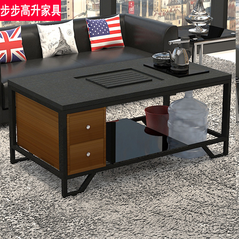 Fire stone kung fu coffee table simple modern office tea table tempered glass stainless steel coffee table with induction cooker