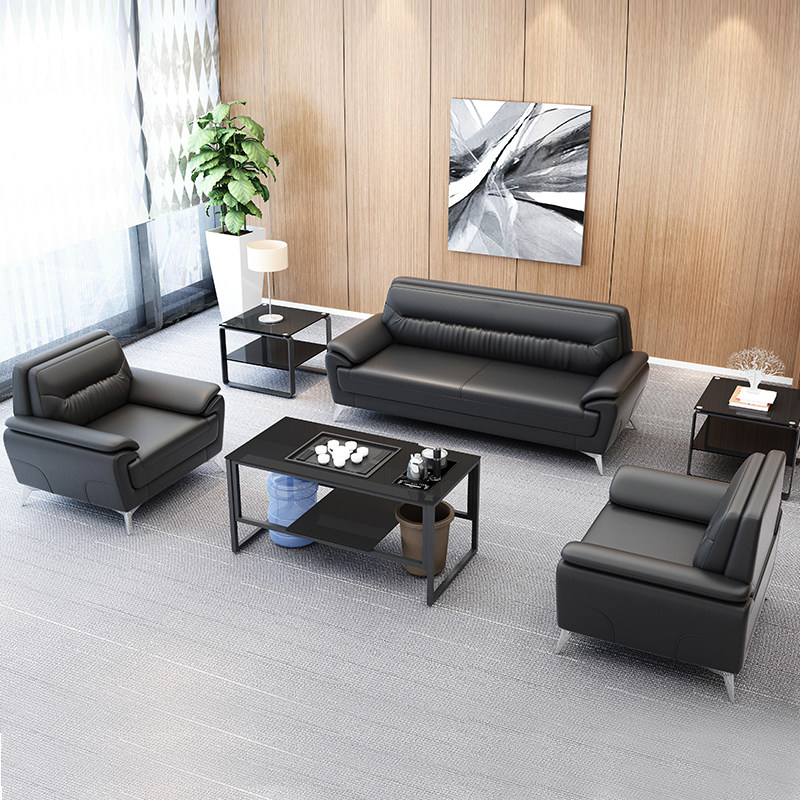 Office sofa Tea Table Composition Manager Room Real Leather Sofa Brief Modern Office Business Couch Trio
