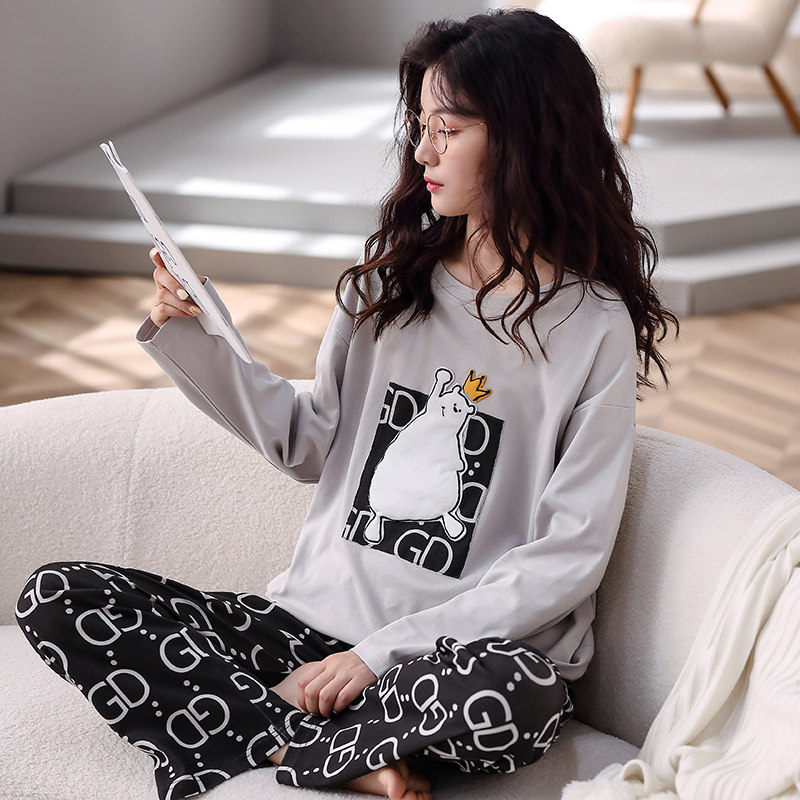 2022 New pure cotton pyjamas ladies spring and autumn with long sleeves autumn and winter All cotton Home Residence Suits can be worn outside