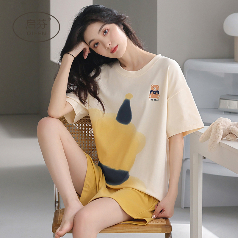 2022 New Sleepwear Women's Summer Pure Cotton Short Sleeve Shorts Sleeve Head Two Sets Slim home Suits Summer Suits