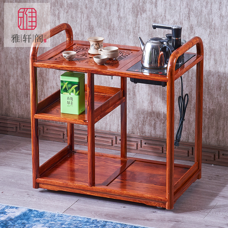 Hedgehog red sandalwood mahogany tea cart living room household tea table solid wood mobile mini tea table tea table tea table tea