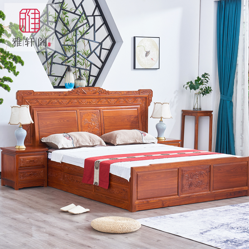 Hedgehog red sandalwood bed 1 8 meters mahogany furniture new Chinese style all solid wood 1 5 bedroom rosewood cabinet double bed