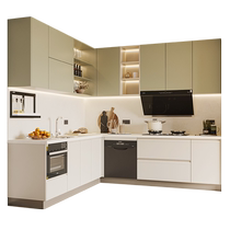 Oppein integrated cabinet custom kitchen light luxury cream style decoration open quartz stone countertop home kitchen cabinet store