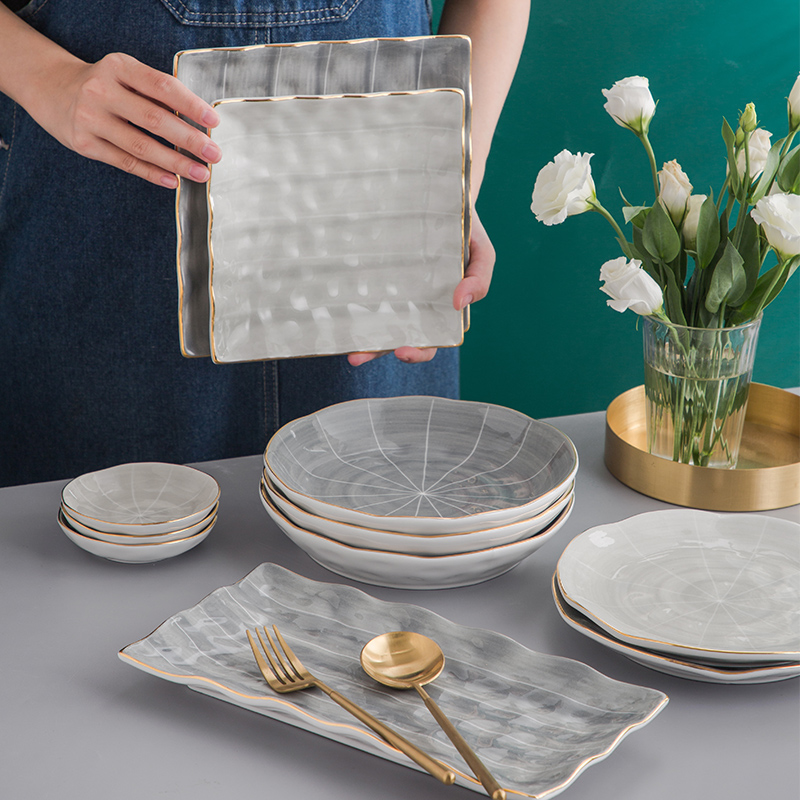 Light extravagant and high face value steak dinner plate Dinner Plate plate Subnet Red Ceramic Fish Pan Group Full Household Water Dumplings Rectangular Dish