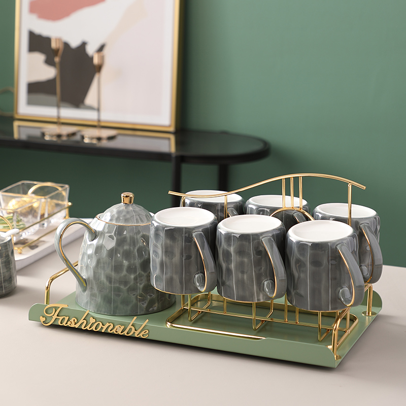 Light and luxurious ceramic water with water glass suit Home living room European-style minimalist cup with mug Nordic tea cup kettle tray-Taobao