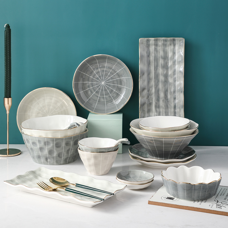 Light Extravagant Phnom Penh Dish Suit Home Creative Ceramic Soup Bowl Eating Bowl dishes Dish Personality Composition Nordic Cutlery-Taobao