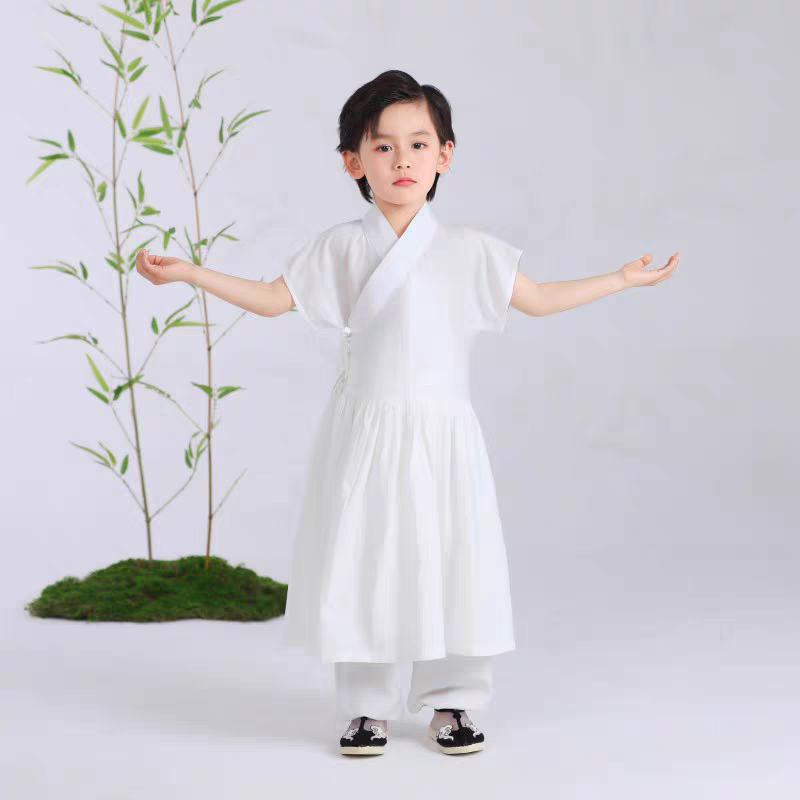 New Clothing Ming-Made Round-Neck Robe, Taoist Robe with Straight Lining Robe, Genuine Kidsren's Chinese Style New White