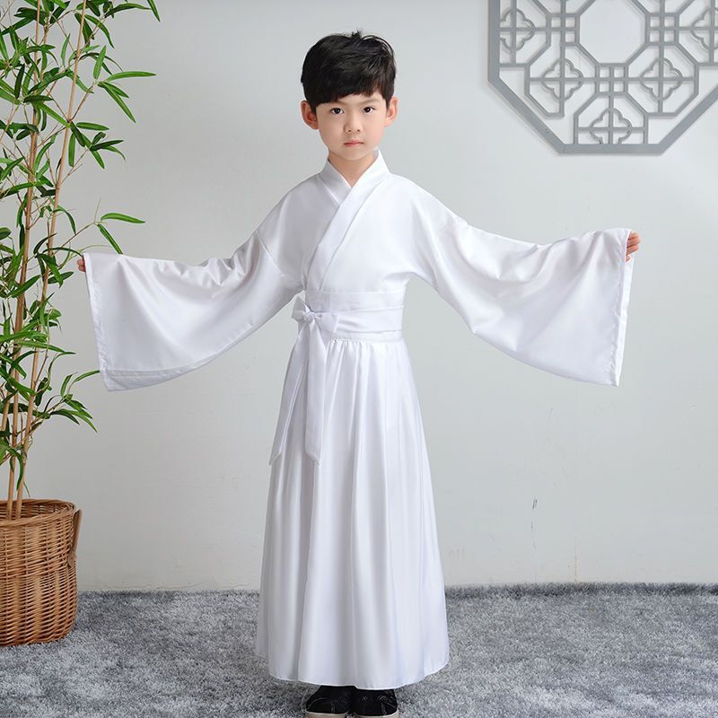 Hanfu Ming-Style Round-Neck Robe, Inner Robe, Straight Robe, Lining Robe, Base Robe, Authentic Children's Chinese Style, New White Color Hanfu Ming-Style Round-Neck Robe, Inner Robe, Straight Robe, Lining Robe, Base Robe, Authentic Children's Chinese Style, New White Color