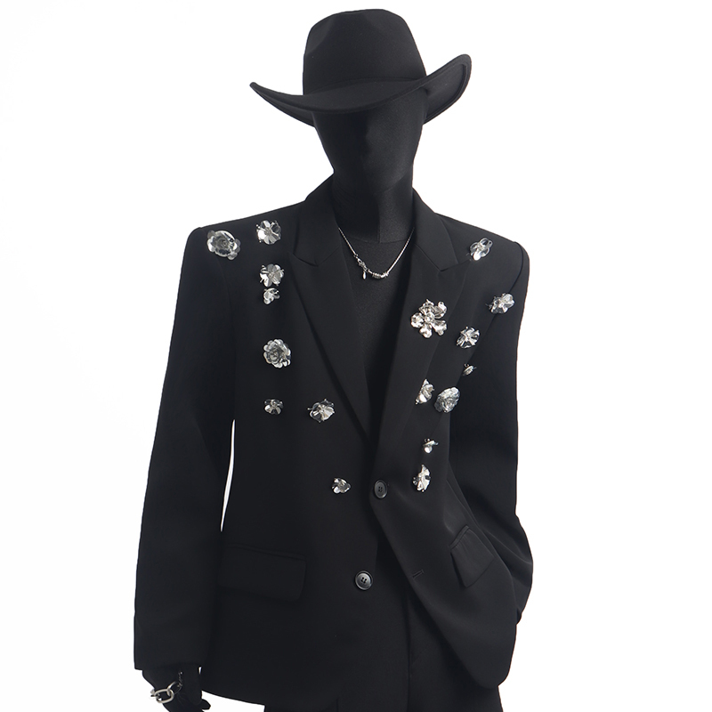 Blackclothes Black Blazer for Men, High-End, Niche Rose Flower Design, Loose and Versatile Suit