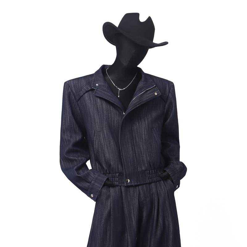 Blackclothes High-End Jacket Suit for Men, Casual Loose Short Jacket Paired with Wide-Leg Pants Two-Piece Set