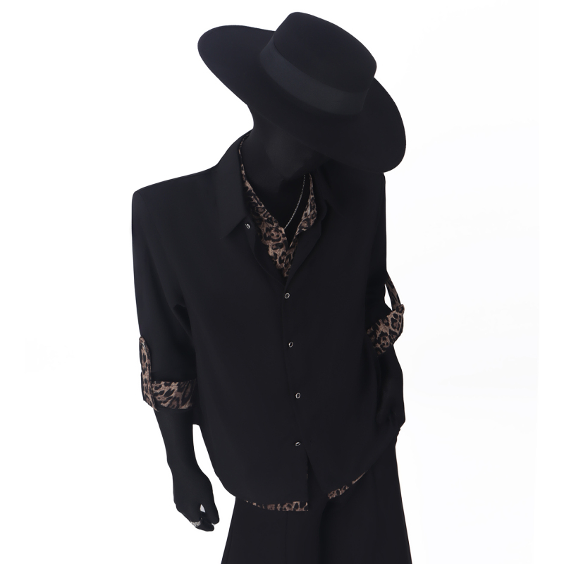 Blackclothes High-End Light Luxury Leopard Print Patchwork Shirt Men's Loose Long-Sleeved Fake Two-Piece Personalized Shirt Blackclothes High-End Light Luxury Leopard Print Patchwork Shirt Men's Loose Long-Sleeved Fake Two-Piece Personalized Shirt