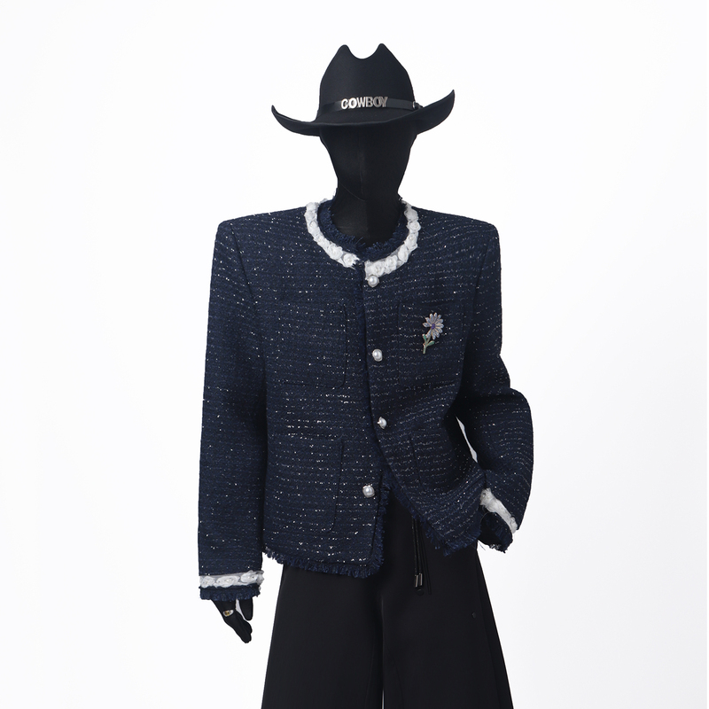 Blackclothes Short Jacket in Chanel Style for Men, Unique Three-Dimensional Lace Floral Design, Shiny Silk Jacket Blackclothes Short Jacket in Chanel Style for Men, Unique Three-Dimensional Lace Floral Design, Shiny Silk Jacket
