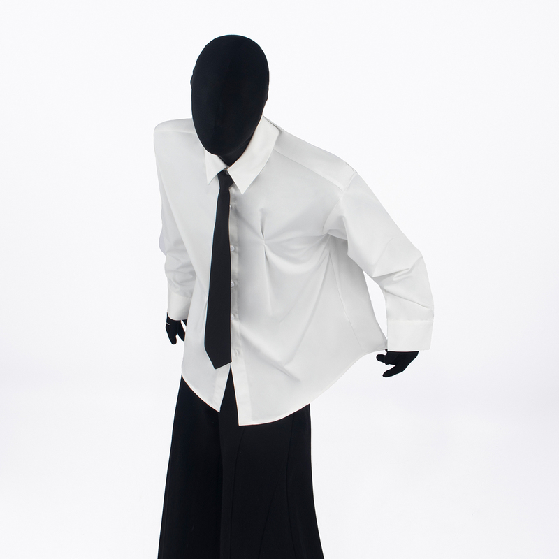 Black Clothes Korean Style ins Simple and Unique Tie-Pleated Shirt Versatile Casual Long-Sleeved Top