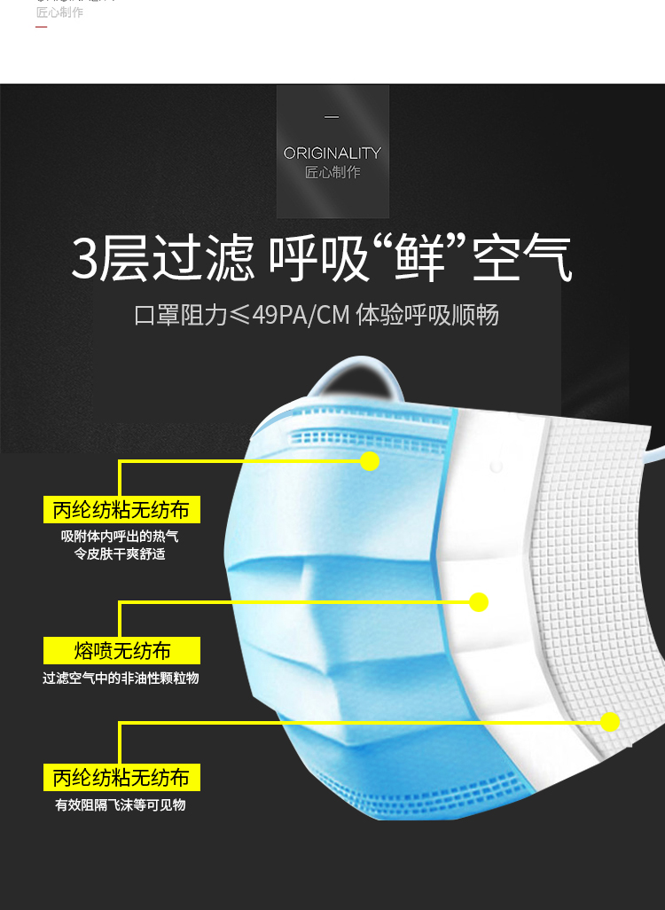 周大人  一次性防护口罩 三层熔喷布 10片 图3