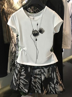 Evening shirt saint dior~ink lotus leaf~eco-friendly printing~simple slim fit and versatile~pure cotton short-sleeved t-shirt for women