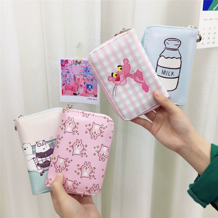Hàn Quốc sáng tạo phim hoạt hình in dây kéo ví ngắn nữ Nhật Bản mềm em gái túi sinh viên dễ thương ví trái tim