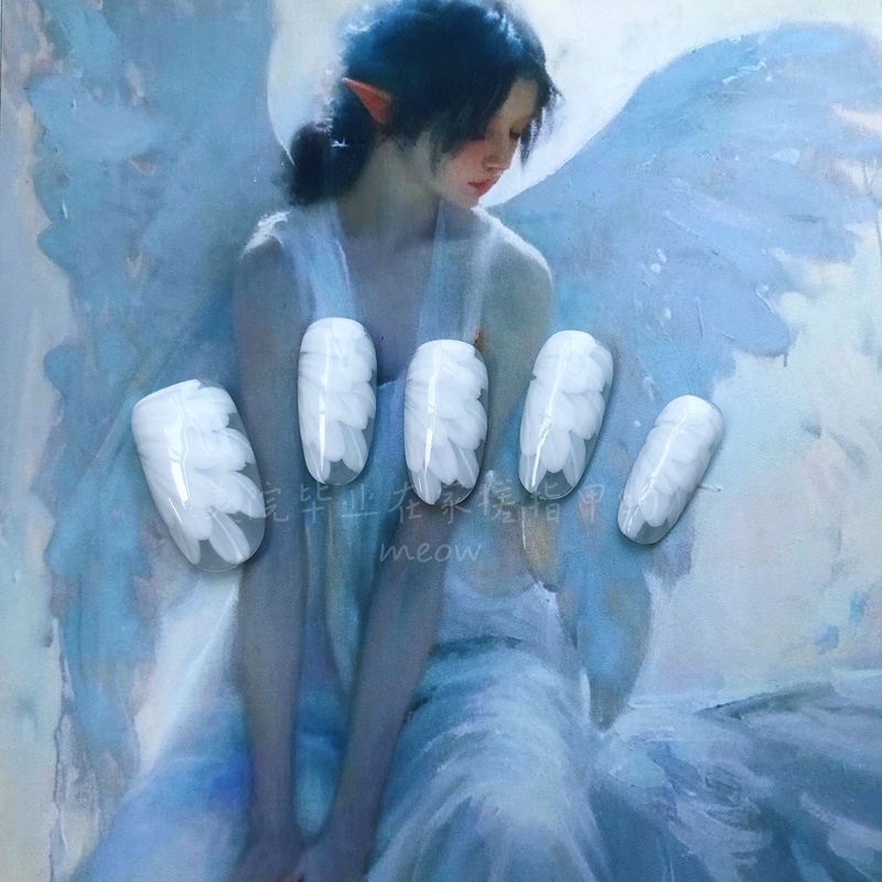 Angel Wings Hand-Painted Feather Wearable Nails Pure White Wings Nail Art Stickers Angel Wings Hand-Painted Feather Wearable Nails Pure White Wings Nail Art Stickers