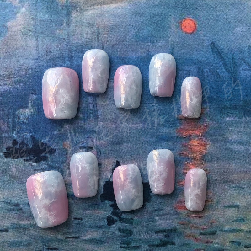 Monet Impression Oil Painting Color Smudged Wearable Nails Short Square Short Nails Harajuku Style Manicure Monet Impression Oil Painting Color Smudged Wearable Nails Short Square Short Nails Harajuku Style Manicure