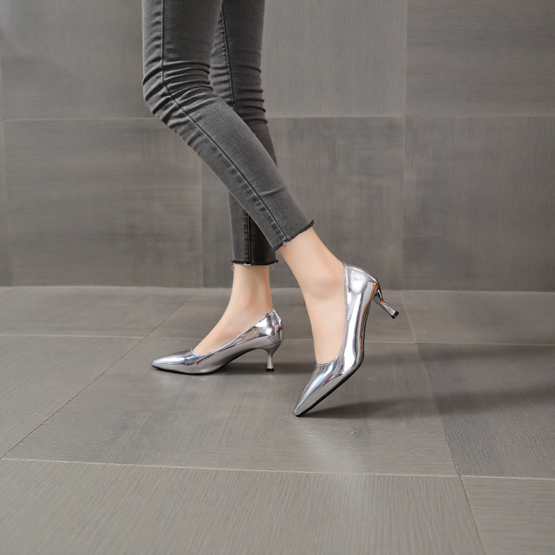35-45 Large Size Spring and Autumn Mirror High Heels 5cm Pointed Toe Patent Leather Silver Shallow Mouth Stiletto Sexy Cross-Dresser Large Size 35-45 Large Size Spring and Autumn Mirror High Heels 5cm Pointed Toe Patent Leather Silver Shallow Mouth Stiletto Sexy Cross-Dresser Large Size