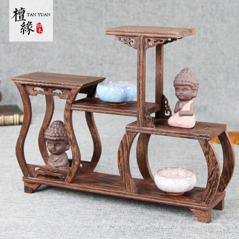 Chicken Winged Wood Small Antique Solid Wood Multi Treasure Pavilion Tea Pot Rack Tea Utensil Shelf Shelf Presentation Rack Antique Rack