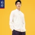 Sau khi đặt hàng áo sơ mi nam cổ áo sơ mi trắng tay dài Tang phù hợp với nam giới thương hiệu phong cách Trung Quốc áo sơ mi nam in triều nam - Áo áo sơ mi caro Áo