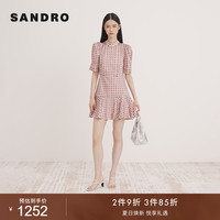 SANDRO Blogger's same style summer women's French fashion imitation diamond printed ruffle lace puff sleeve dress