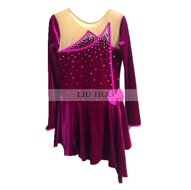 LIUHUO Customized Children's Ladies and Girls Figure Skating Costume Competition Ice Skirt Performance Costume Wine Red Dance