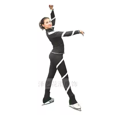 Children and girls figure skating training suit pants top set classic spiral strip multi-color optional high play